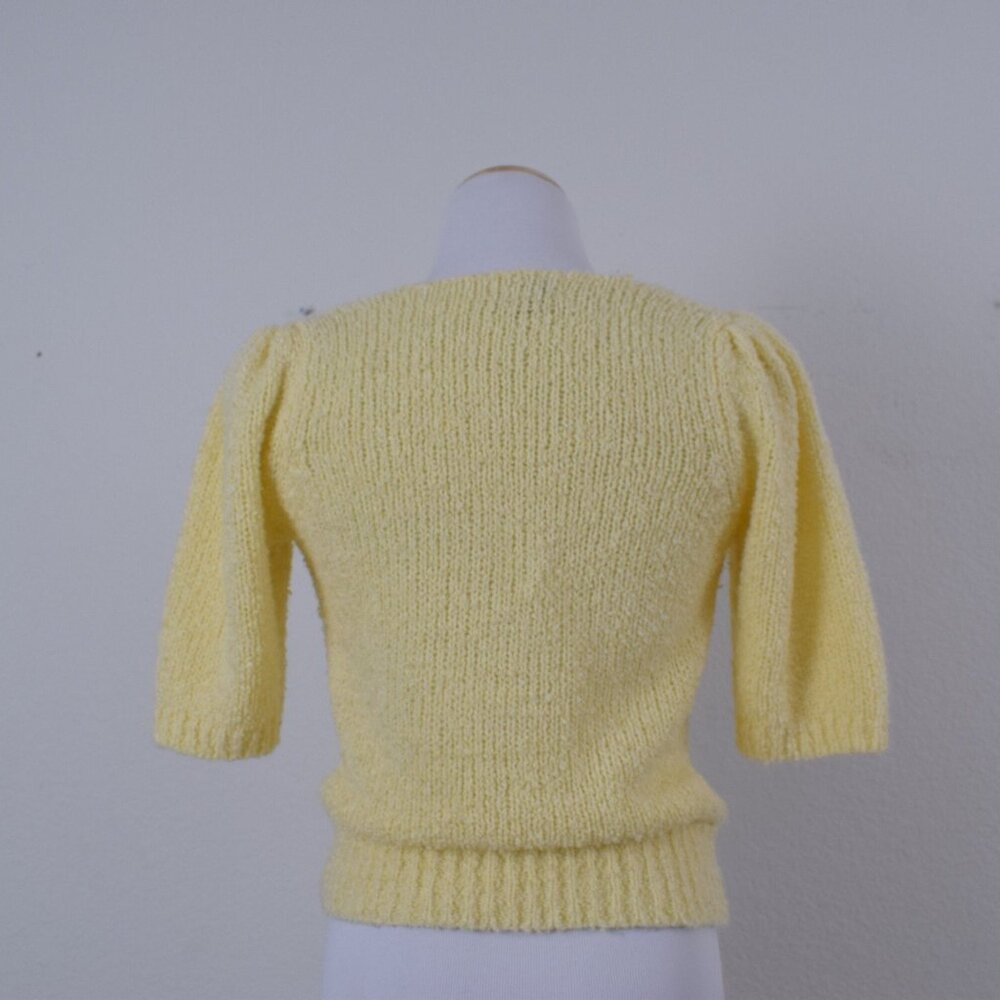 Vintage 80s Acrylic Yellow Knit Blouse size S - Picture 3 of 10